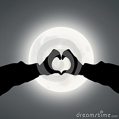 A Loving Heart Gesture, Moonlight Stock Photo