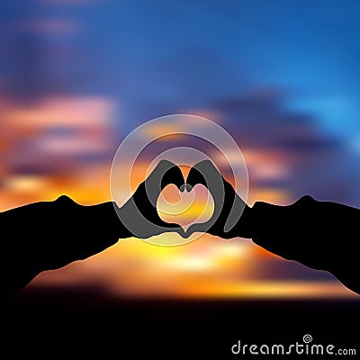 A Loving Heart Gesture, Sunset Stock Photo