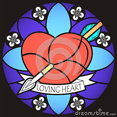 Loving Heart, stained glass style. Stock Photo