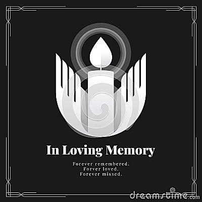 In loving memory letter and abstract modern white Praying Hands Holding light Candle sign on black background vector design Vector Illustration