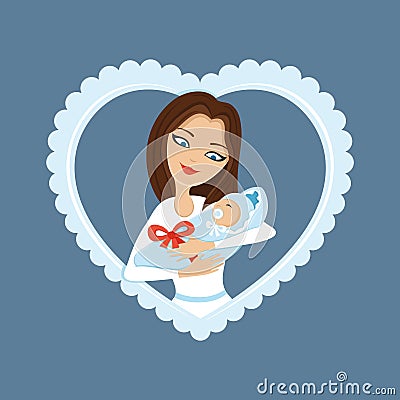 Loving mother with a baby. Vector Illustration