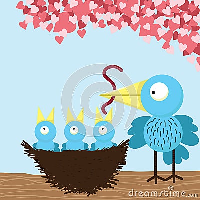 Loving mother Bird feeding Vector Illustration