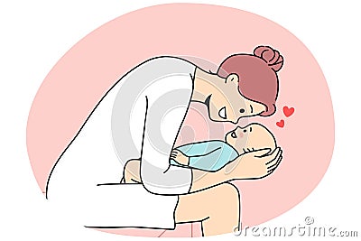 Loving mother playing with newborn baby Vector Illustration