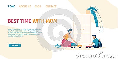 Loving mother playing son enjoy time landing page Vector Illustration