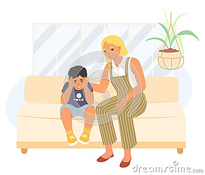 Loving mother supporting sad son child vector illustration Vector Illustration