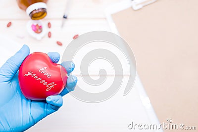 Loving and take care of yourself then check your body and heart condition Stock Photo