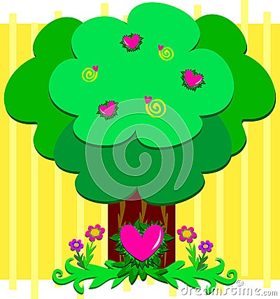 Loving Tree with Lots of Hearts Vector Illustration