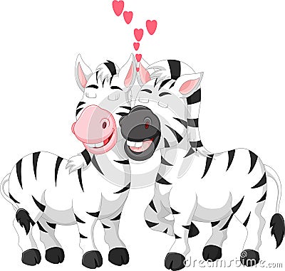 Loving zebra couple cartoon standing with embarce Stock Photo