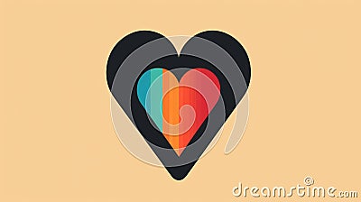 Minimalist Retro Heart Icon With Bold Colors Cartoon Illustration