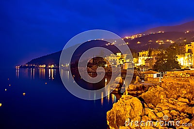Lovran waterfront evening blue view Stock Photo