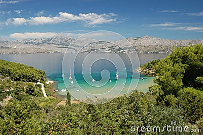 Picturesque view on sandy Lovrecina beach on Brac Stock Photo