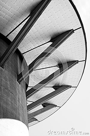 Low angle grayscale shot of a Modern spiral architecture Portland Towers in Copenhagen Denmark Editorial Stock Photo