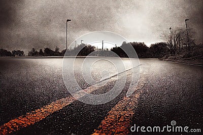 Low angle of horror spooky country road or asphalt urban highway going into the distance atmospheric nightmare mood Stock Photo