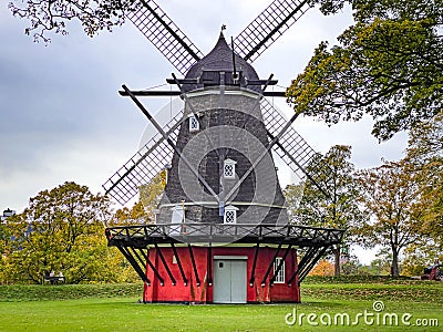 Low-angle of Kastellet windmill ancient building in the park covered with green lawn Editorial Stock Photo