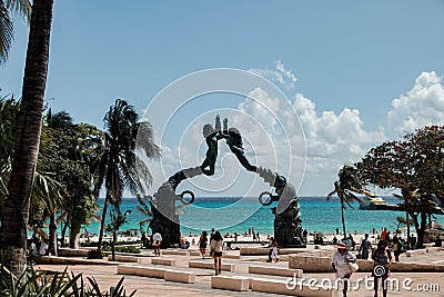 Low-angle of Mayan portal at Fundadores park in Playa del Carmen, Quintana Roo, Mexico Editorial Stock Photo