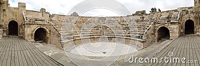 Low angle and panorama view on the Odeon Theatre in Amman, Jordan Stock Photo