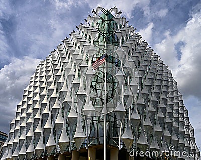 Low angle shot of the American Embassy of London under the cloudy sky Editorial Stock Photo