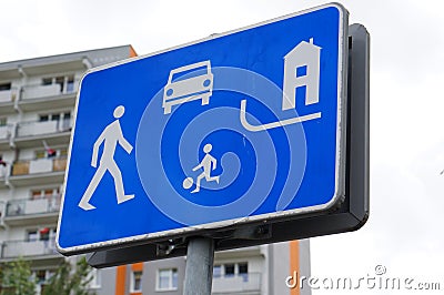 Low angle shot of a blue home zone traffic sign Stock Photo