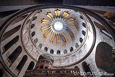 Low angle shot of the ceiling of the Church of the Holy Sepulchre in Jerusalem, Israel. Editorial Stock Photo