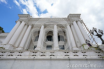 Low angle shot of the Gaddi Baithak neoclassical palace in Kathmandu Durbar Square, Nepal. Editorial Stock Photo