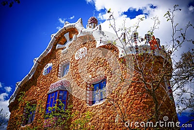 Low angle shot of the historic Casa del Guarda in Barcelona, Spain Editorial Stock Photo