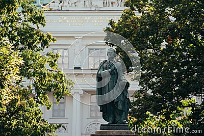 Low angle shot of the historic Karl I. statue in Karlsplatz in Vienna, Austria Editorial Stock Photo