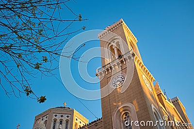 Low angle shot of the Metropolitan Cathedral of the Annunciation in Athens under the blue sky Stock Photo