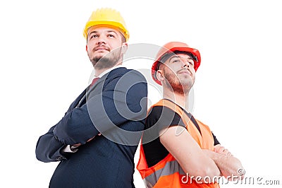 Low angle shot of successful engineer and manager Stock Photo