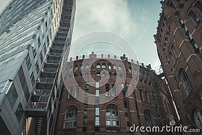 Low angle shot of Vienna Gasometers houses, historical landmark in Vienna, Austria Editorial Stock Photo