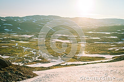 Low angle shot of water streams on the hills on a sunny day Stock Photo