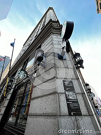 Low angle of the Starbuck at the corner Editorial Stock Photo