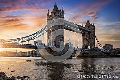 Low angle sunset view of the landmark Tower Bridge Stock Photo
