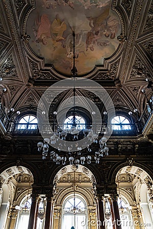 Low angle vertical shot of the interior of Teatro Massimo in italy Stock Photo