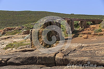 LOW ANGLE VIEW OF CALCIFIED WATER WHEEL Stock Photo