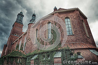 low angle view of church in Eskilstuna against cloudy sky Stock Photo