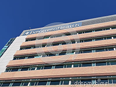 Low angle view of Evergreen Health Medical Hospital in Totem Lake during the Covid-19 coronavirus outbreak Editorial Stock Photo