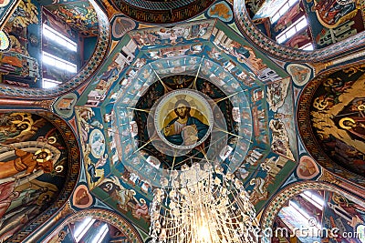 Low-angle view of the painting of Jesus Christ painted on the ceiling of a church Editorial Stock Photo