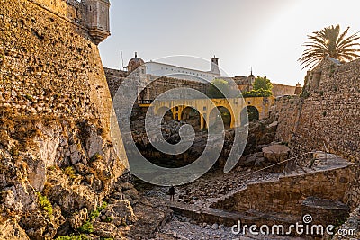 Low-angle view Peniche Fortress in the city of Peniche, Portugal Stock Photo