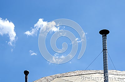 Low angle view stainless steel domestic chimney. Stock Photo