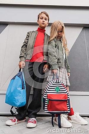 low angle view of stylish kids Stock Photo