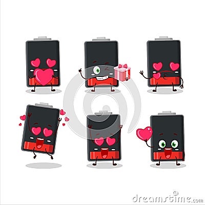 Low battery cartoon character with love cute emoticon Vector Illustration