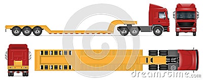 Low bed trailer truck vector mockup. Isolated vehicle template side, front, back, top view Vector Illustration