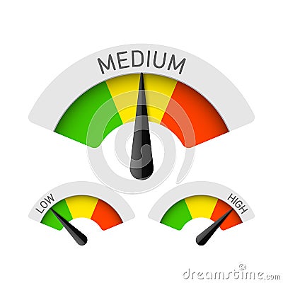 Low, Medium and High gauges Vector Illustration