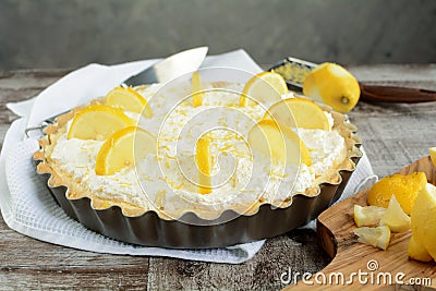 Low-Carb, Sugar-Free Keto Diet Lemon Pie Stock Photo