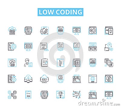 Low coding linear icons set. Simplify, Efficiency, Intuitive, Agile, Rapid, Streamline, Productivity line vector and Vector Illustration