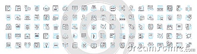 Low coding vector line icons set. No-code, Visual, Declarative, Automation, Platform, Application, Mobile illustration Vector Illustration