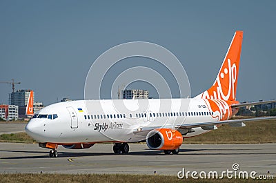 Skyup lowcoster is parking after landing in Kharkiv airport Editorial Stock Photo