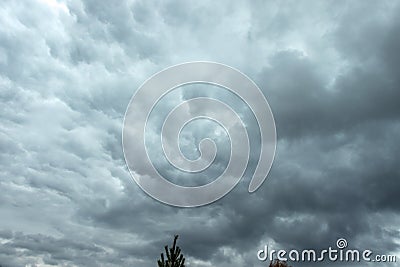 Low dark clouds in the sky in late autumn over Kungur. Stock Photo