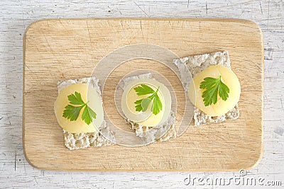 Low fat chesse on crispbread with parsley Stock Photo