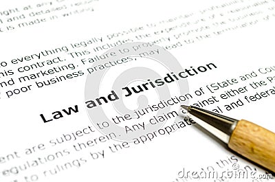 Low and Jurisdiction with wooden pen Stock Photo
